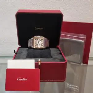 Cartier 47.4 x 38.7mm Santos-Dumont Skeleton Manual Winding Rose Gold in box