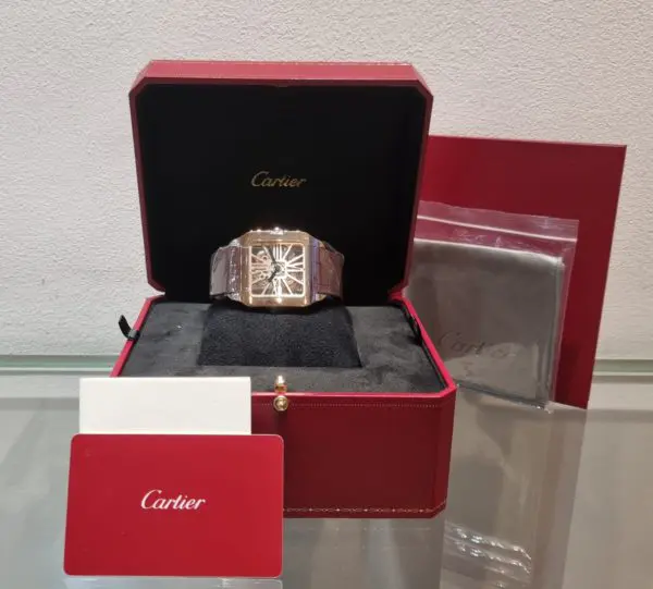 Cartier 47.4 x 38.7mm Santos-Dumont Skeleton Manual Winding Rose Gold in box