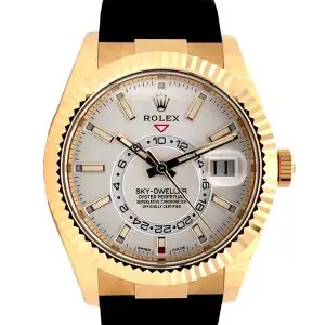 Rolex 42mm Oysterflex Sky-Dweller “White Dial” Yellow Gold front