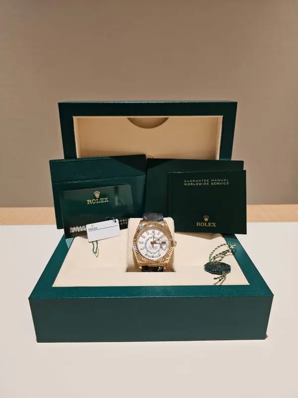 Rolex 42mm Oysterflex Sky-Dweller “White Dial” Yellow Gold in box