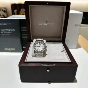 Audemars Piguet 37mm Royal Oak “Silver Dial” Gem-set Bezel Steel in box