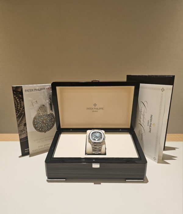 Patek Philippe 40mm Nautilus “Blue Dial” Moon Phases Steel in box