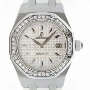 Audemars Piguet 33mm Ladies Royal Oak “Silver Dial” Diamond Bezel Steel front