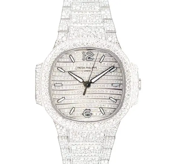 Patek Philippe 35.2mm Ladies Nautilus Full Paved Diamonds White Gold front