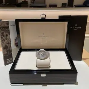 Patek Philippe 35.2mm Ladies Nautilus Full Paved Diamonds White Gold in box