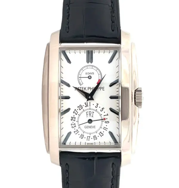 Patek Philippe 32.3 x 46.4 mm Gondolo “White Dial” 8 Days Day-Date Power Reserve White Gold front