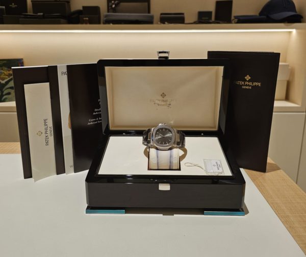 Patek Philippe 40mm Nautilus “Grey Dial” Leather Strap White Gold in box