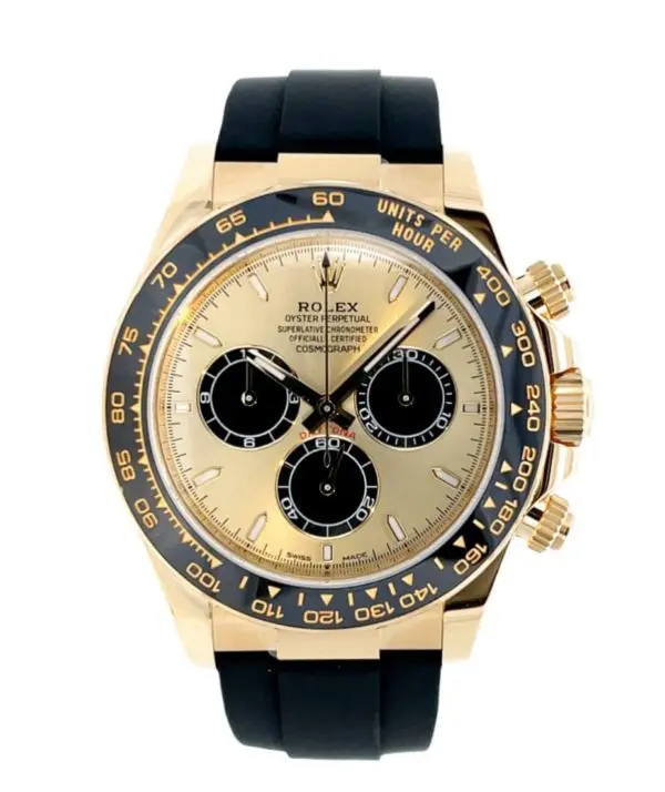 Rolex 40mm Cosmograph Daytona “YML” Oysterflex Golden & Black Dial Yellow Gold front