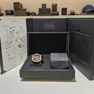 Richard Mille 42.7 x 50mm “Jackie Chan” Sapphire Dragon Tourbillon Snow-Set Rose Gold in box