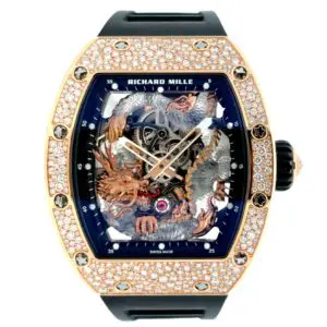 Richard Mille 42.7 x 50mm “Jackie Chan” Sapphire Dragon Tourbillon Snow-Set Rose Gold front