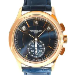 Patek Philippe 42mm “Sunburst Blue Dial” Flyback Chronograph Annual Calendar Rose Gold front