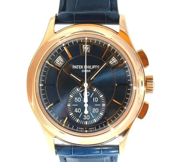 Patek Philippe 42mm “Sunburst Blue Dial” Flyback Chronograph Annual Calendar Rose Gold front