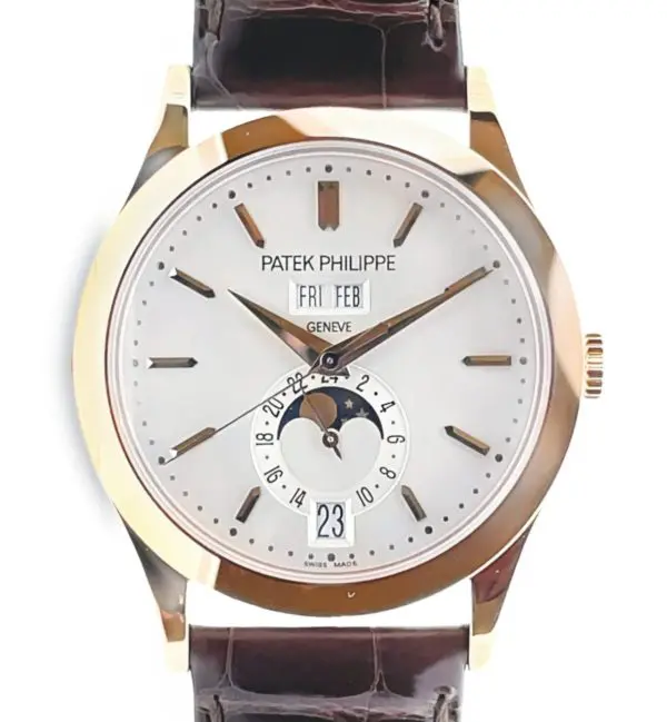 Patek Philippe 38.5mm Annual Calendar Moon Phases Rose Gold front