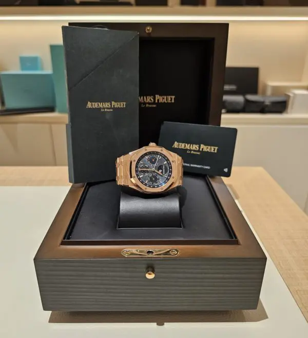 Audemars Piguet 41mm Blue Dial Royal Oak Perpetual Calendar Rose Gold with box