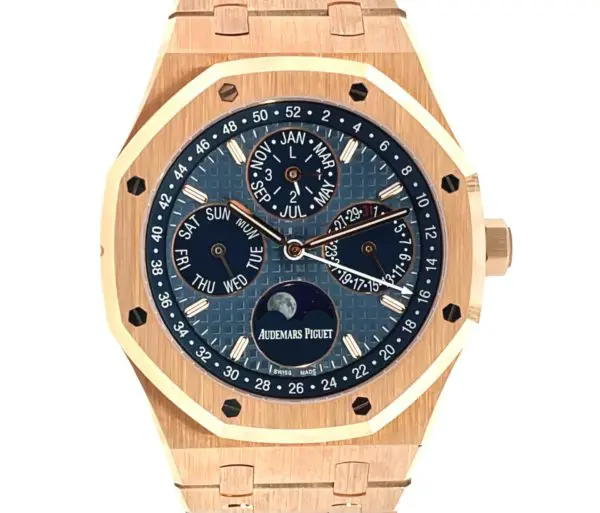 Audemars Piguet 41mm “Blue Dial” Royal Oak Perpetual Calendar Rose Gold front