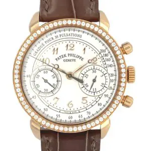 Patek Philippe 38mm Ladies Chronograph Rose Gold Diamond Bezel front