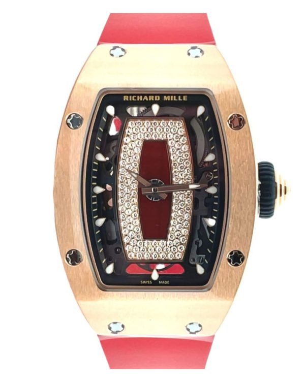 Richard Mille Ladies 45.66 x 31.4mm Red Jasper with Diamond Inlay Rose Gold front