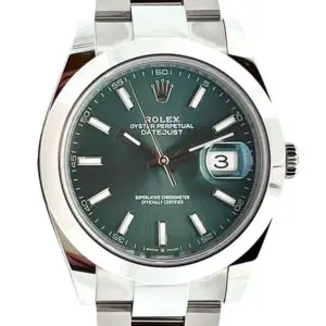 Rolex 41mm Oyster Perpetual Datejust Green Dial Oystersteel front