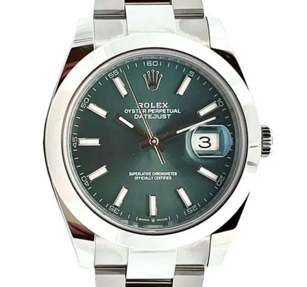 Rolex 41mm Oyster Perpetual Datejust Green Dial Oystersteel front