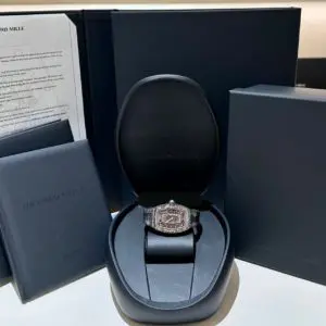 Richard Mille Ladies 45.66 x 31.4mm “Starry Night” Full Bracelet Carbon TPT Diamond Inlay Rose Gold in box