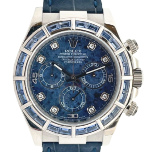 Rolex 40mm Daytona Sodalite Dial Blue Sapphire Bezel with 8pts Diamond Index White Gold front