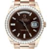 Rolex 40mm Day-Date Chocolate Dial Diamond Indexes with Diamond Bezel Rose Gold front