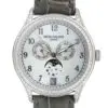 Patek Philippe 38mm Annual Calendar MoonPhases MOP Dial Paved Diamonds Bezel White Gold front