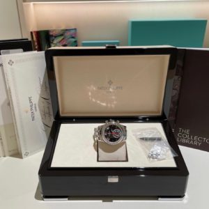 Patek Philippe 40.5mm Annual Calendar Chronograph “Black Dial” Steel in box