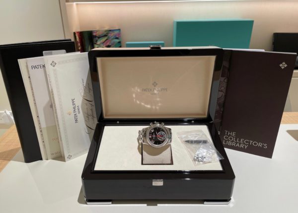 Patek Philippe 40.5mm Annual Calendar Chronograph “Black Dial” Steel in box