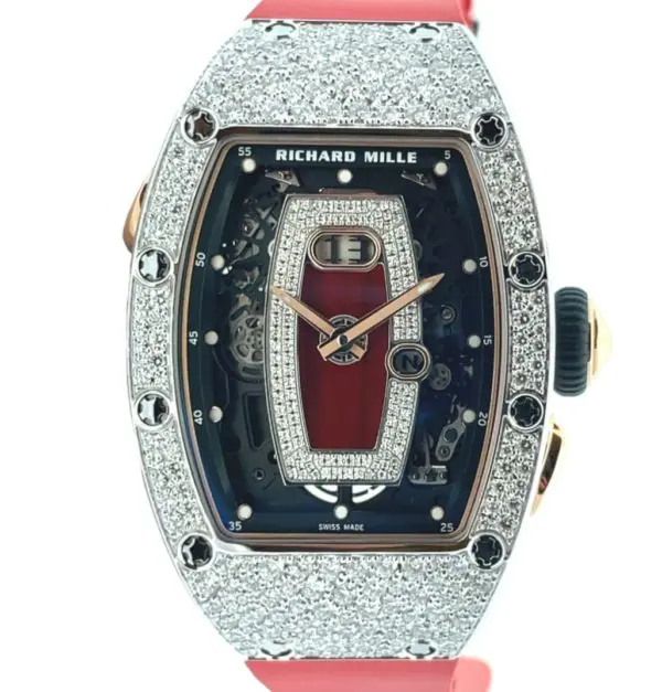 Richard Mille Ladies 52.2 x 34.0mm Snow Diamonds Red Jasper White Gold