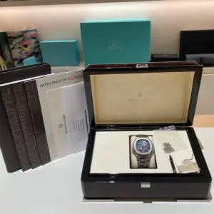 Patek Philippe 40mm Nautilus Moon Phases “Blue Dial” Steel in box